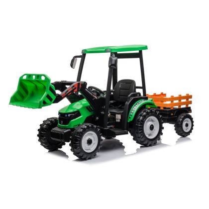Tracteur agricole Vert pour enfant avec remorque, véhicule électrique pour enfant, 24Volts - 7AH, 2 moteurs