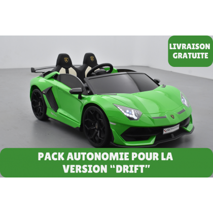 Pack Lamborghini SVJ Version "DRIFT" 24V Vert + 2ème chargeur + 2ème batterie + housse + plaques