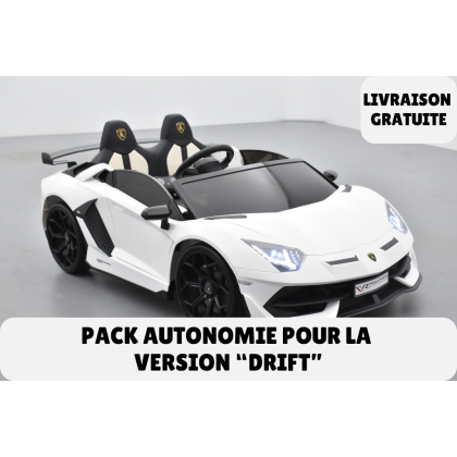 Pack Lamborghini SVJ Version "DRIFT" 24V Blanc + 2ème chargeur + 2ème batterie + housse + plaques