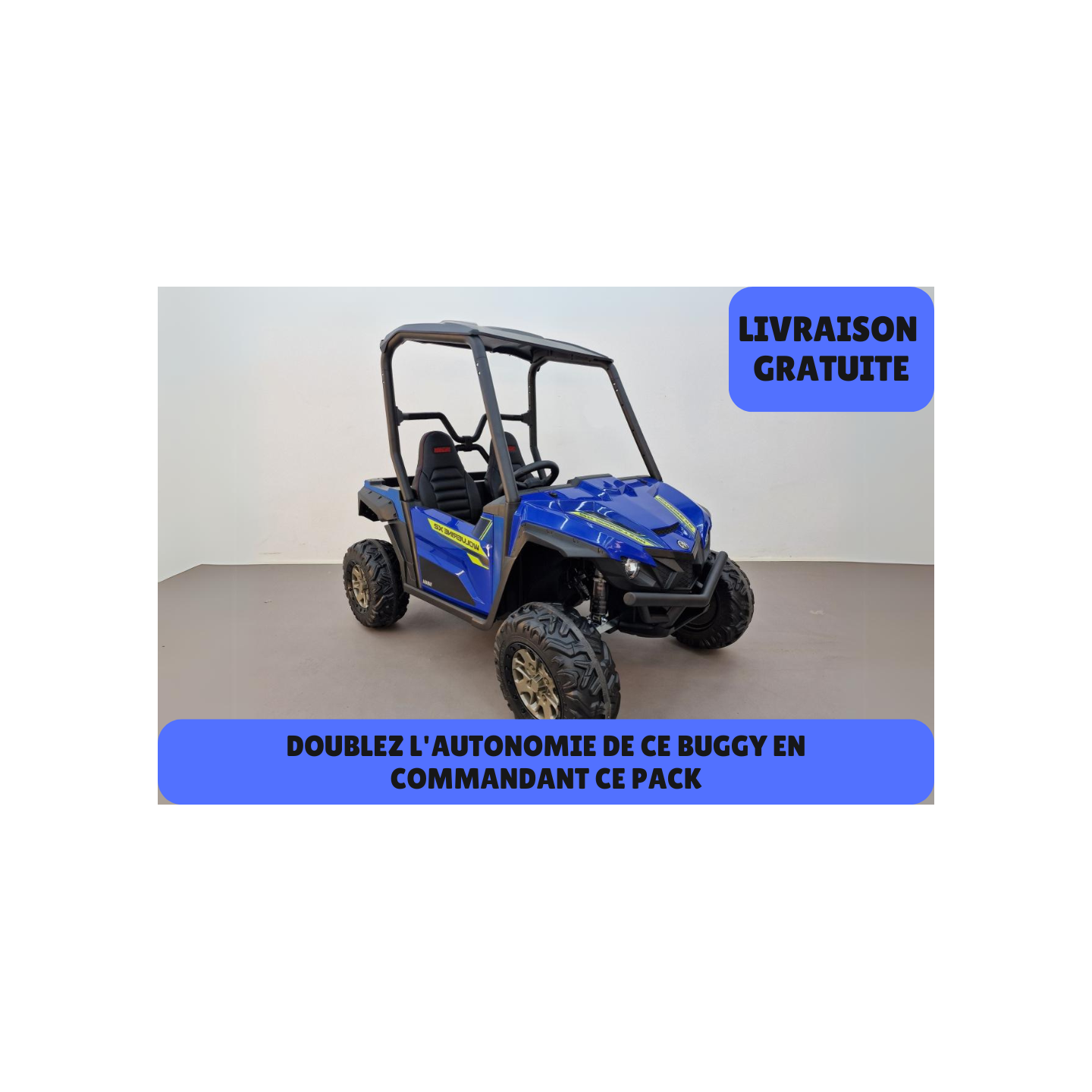 Buggy Yamaha Wolverine X2 Bleu avec toit, Buggy électrique pour enfant 24Volts 7 Ah, 2 moteurs