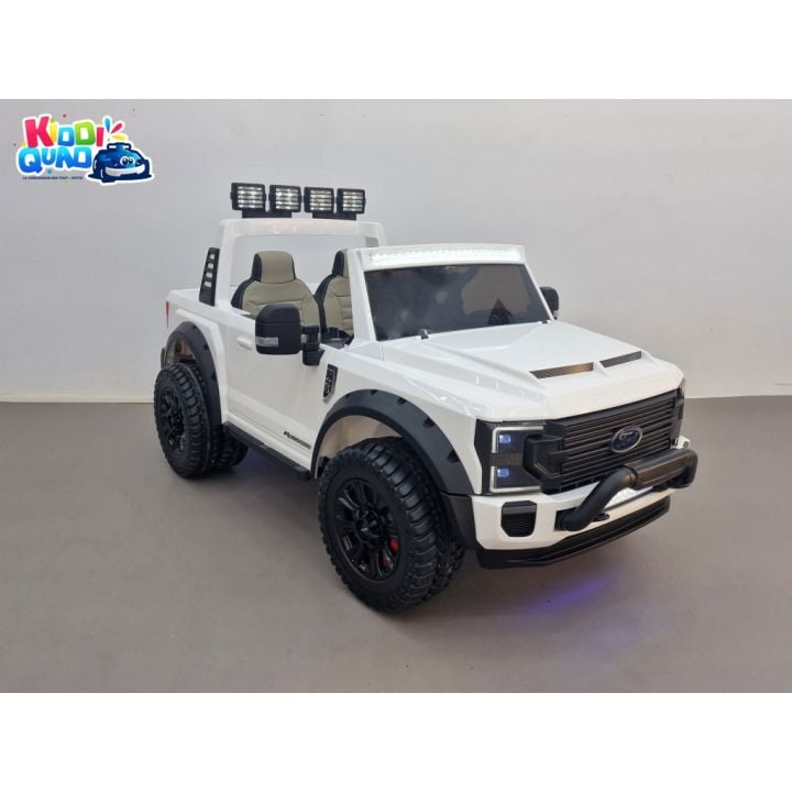 Ford Super Duty F450 Blanc, voiture électrique pour enfant 2 places, 24V 10 Ah, 4 moteurs