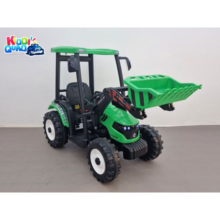 Tracteur agricole Vert pour enfant avec remorque, véhicule électrique pour enfant, 24Volts - 7AH, 2 moteurs