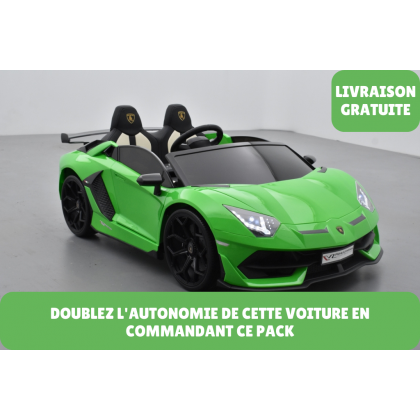 Pack Lamborghini SVJ 24V Vert + 2ème chargeur + 2ème batterie + housse + plaques