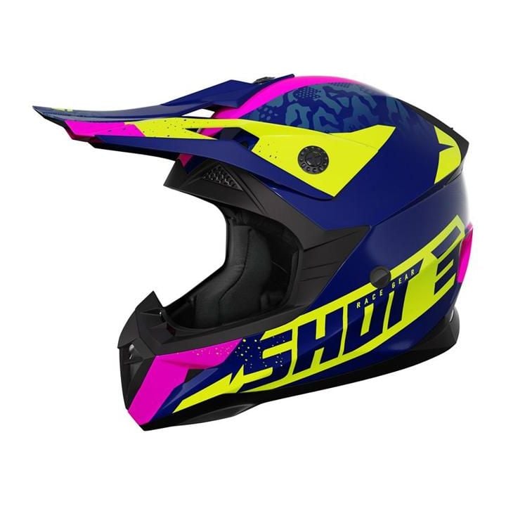 Casque cross enfant Shot moto quad Pulse Kid Airlift Bleu Neon Jaune Rose