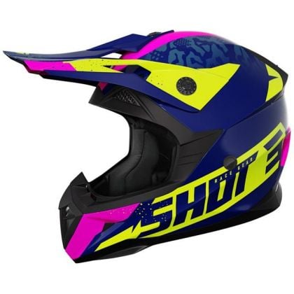 Casque cross enfant Shot moto quad Pulse Kid Airlift Bleu Neon Jaune Rose
