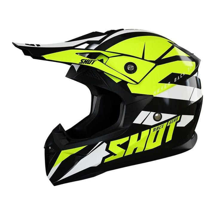 Casque cross enfant Shot moto quad Pulse Kid Revenge Noir Neon Jaune Blanc