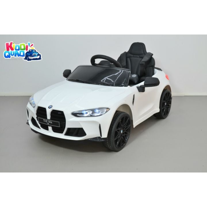 BMW M4 blanc, voiture électrique enfant 12 Volts télécommande parentale 2.4 Ghz, 2 moteurs