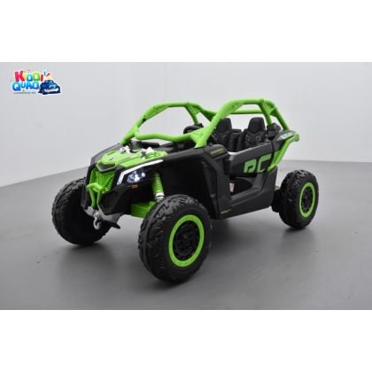 Buggy Can-Am "Maverick" 24 Volts Vert + pack batterie 24V supplémentaire + adaptateur "Y"